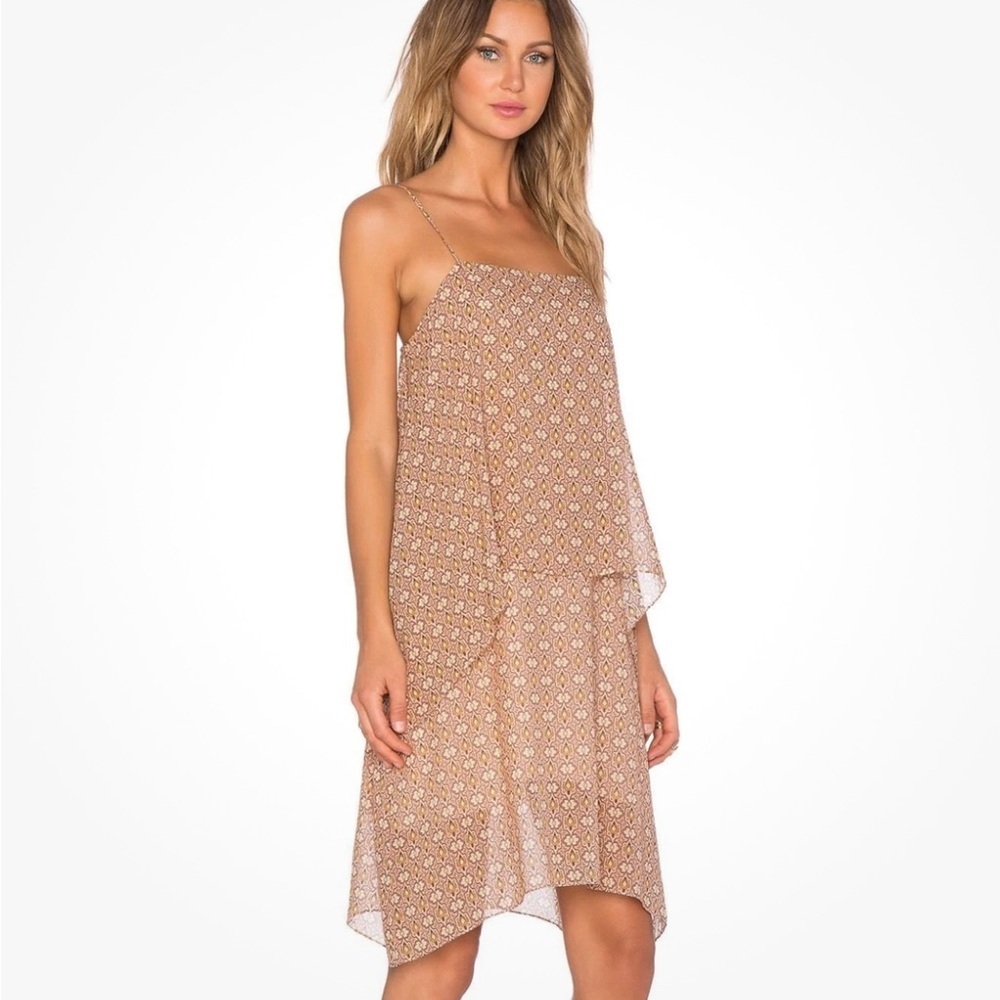 Theory P 100% Silk Floral Tiered Layered Mini Dress ~ XS Spaghetti Strap Classic